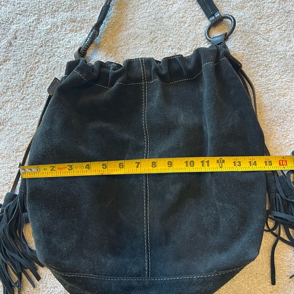 Vintage Lucky Brand Black Suede Leather Hobo Bag Purse 90s/Y2k fringe tassels - Picture 11 of 12